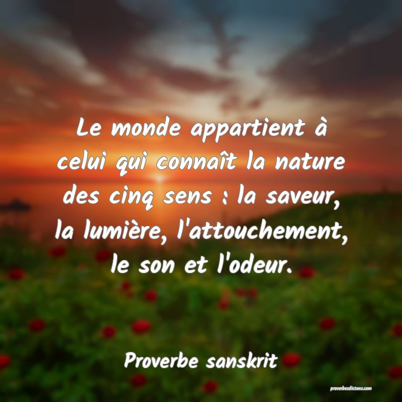Le monde appartient à celui qui connaît la nature des cinq sens : la saveur, la lumière, l'attouchement, le son et l'odeur.