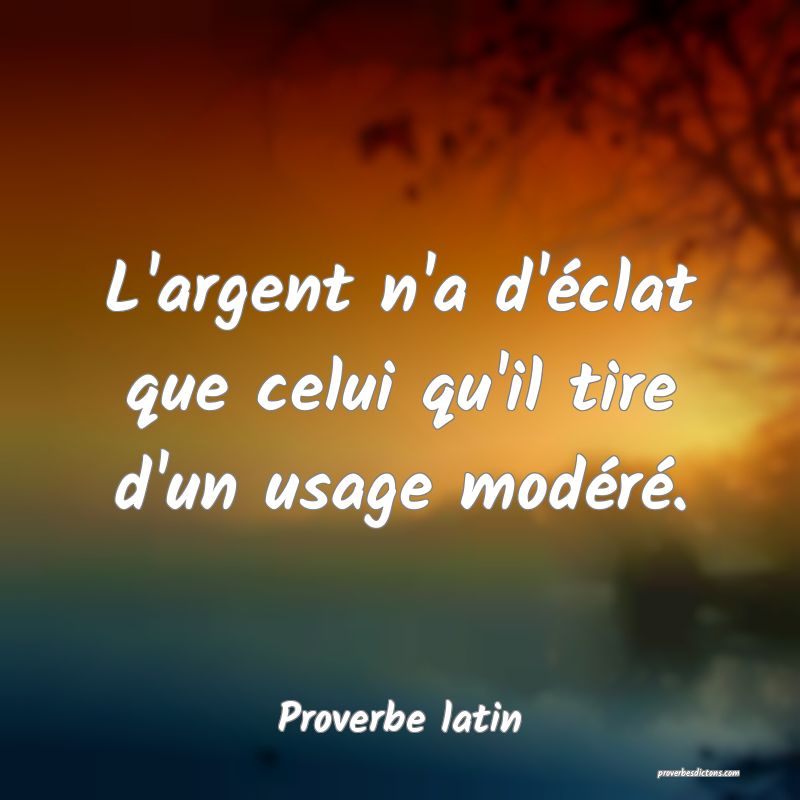 L'argent n'a d'éclat que celui qu'il tire d'un usage modéré.