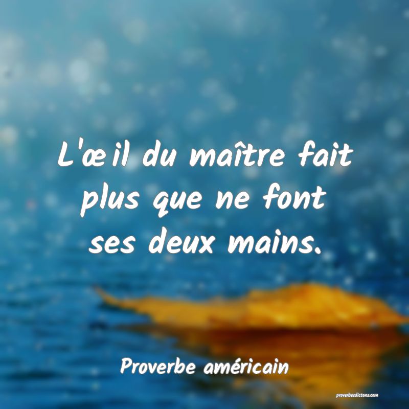 L'œil du maître fait plus que ne font ses deux mains.