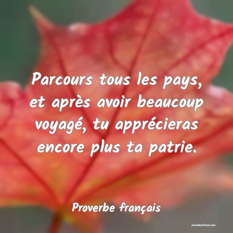 Parcours tous les pays, et après avoir beaucoup voyagé, tu apprécieras encore plus ta patrie.