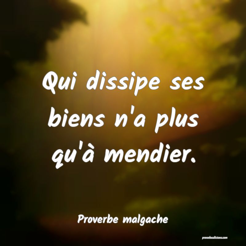 Qui dissipe ses biens n'a plus qu'à mendier.