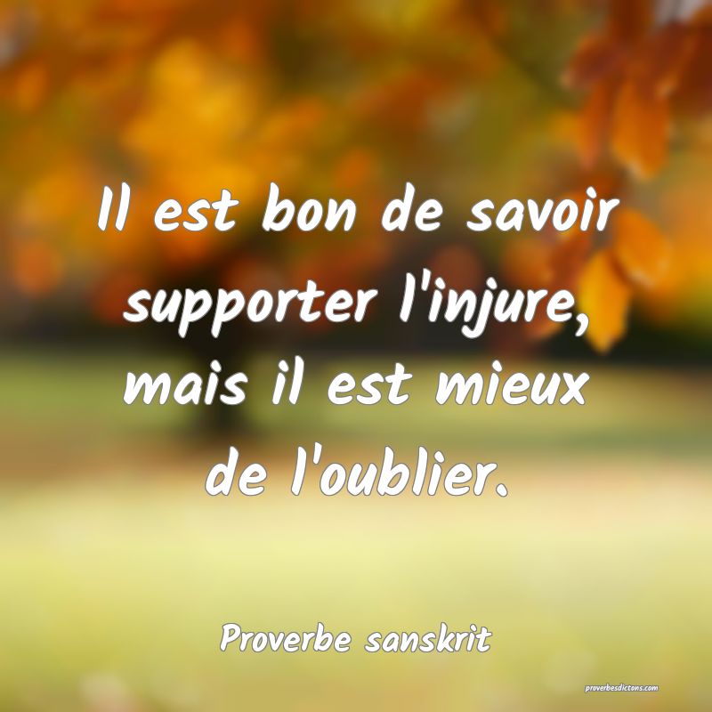 Il est bon de savoir supporter l'injure, mais il est mieux de l'oublier.
