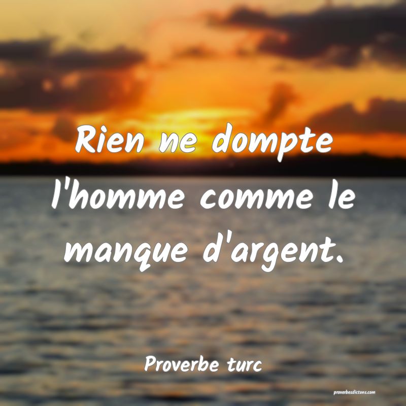 Rien ne dompte l'homme comme le manque d'argent.