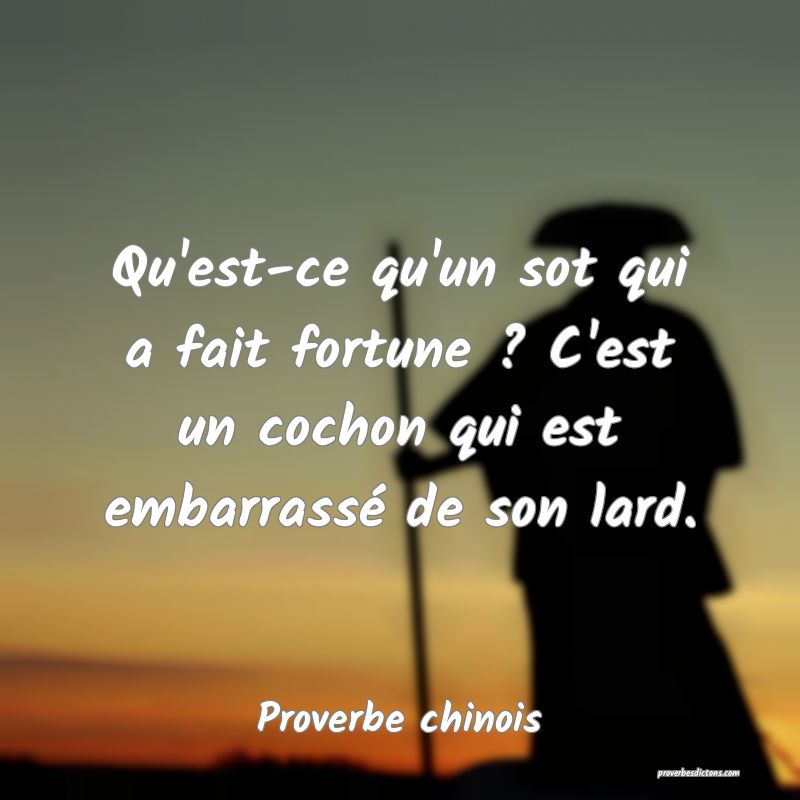 Qu'est-ce qu'un sot qui a fait fortune ? C'est un cochon qui est embarrassé de son lard.