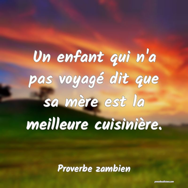 Un enfant qui n'a pas voyagé dit que sa mère est la meilleure cuisinière.