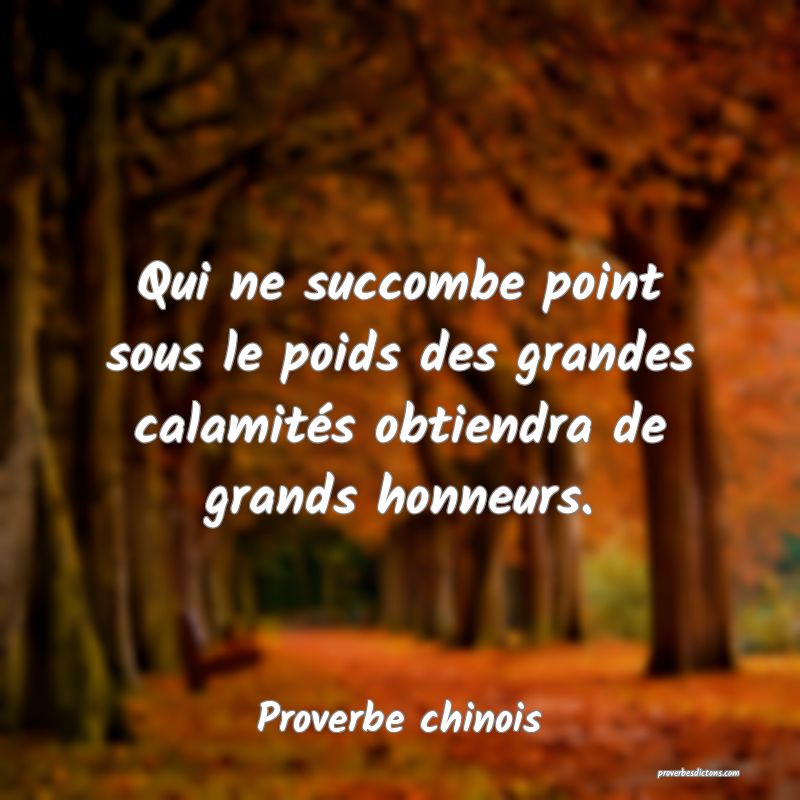 Qui ne succombe point sous le poids des grandes calamités obtiendra de grands honneurs.