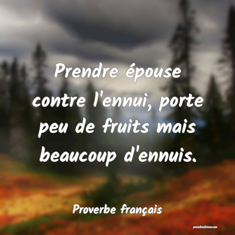 Prendre épouse contre l'ennui, porte peu de fruits mais beaucoup d'ennuis.
