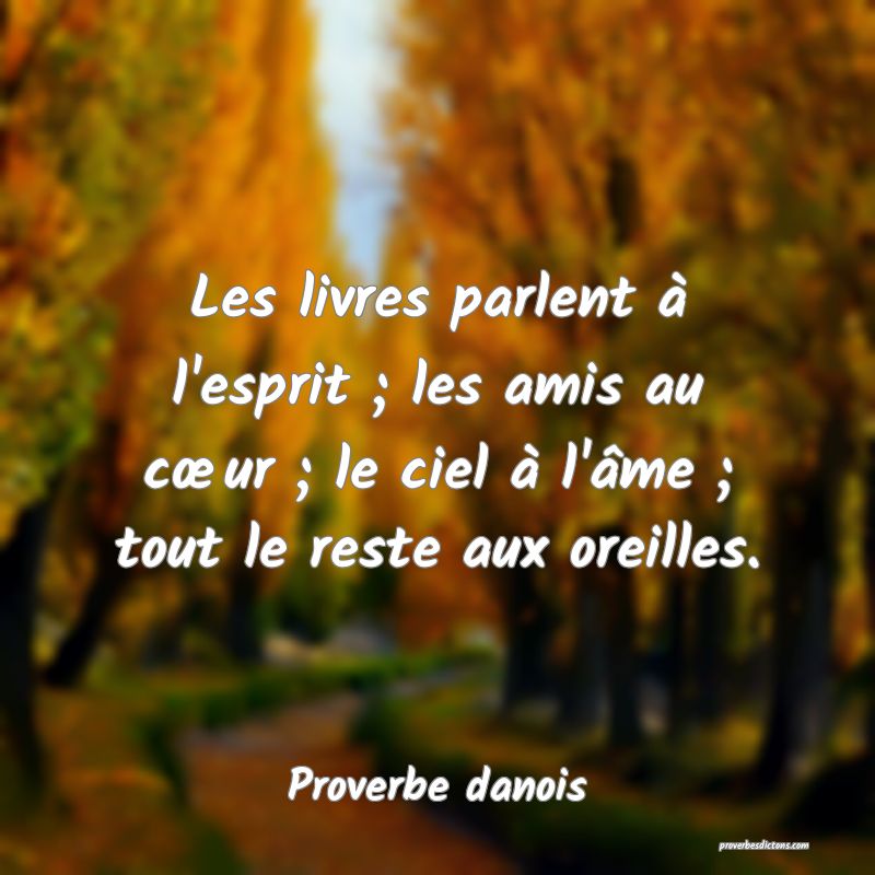 Les livres parlent à l'esprit ; les amis au cœur ; le ciel à l'âme ; tout le reste aux oreilles.
