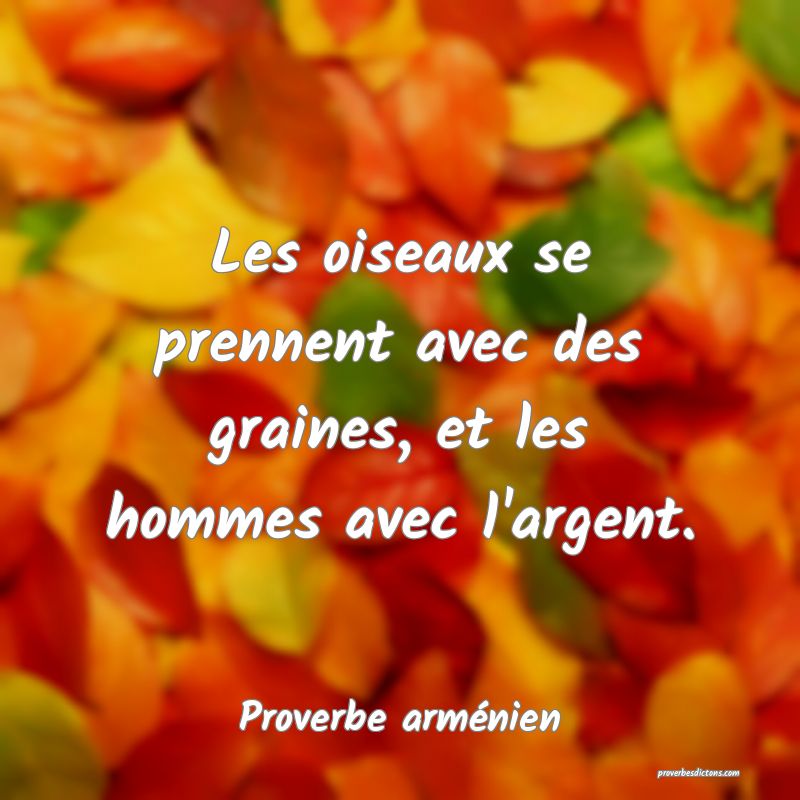 Les oiseaux se prennent avec des graines, et les hommes avec l'argent.