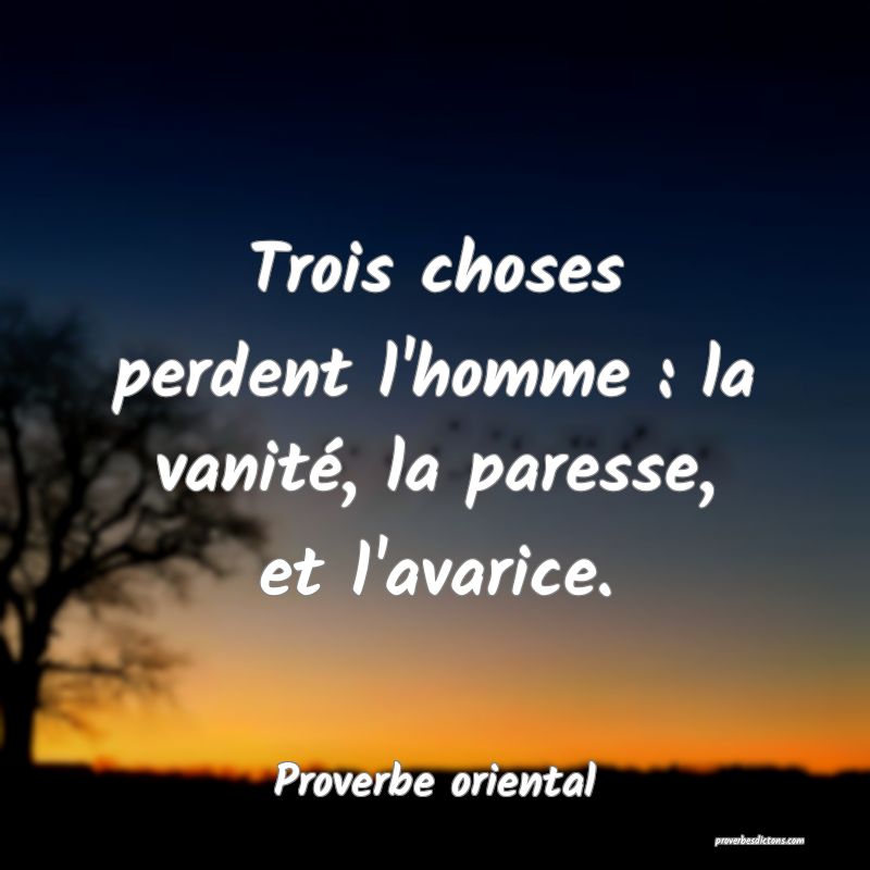 Trois choses perdent l'homme : la vanité, la paresse, et l'avarice.