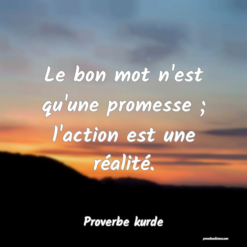Le bon mot n'est qu'une promesse ; l'action est une réalité.