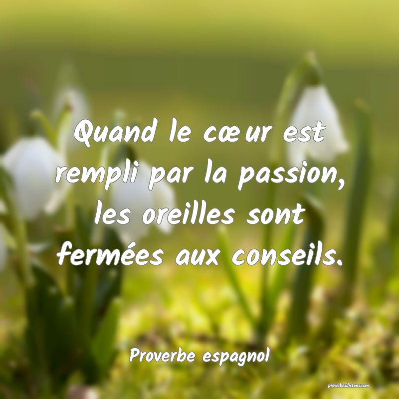 Quand le cœur est rempli par la passion, les oreilles sont fermées aux conseils.