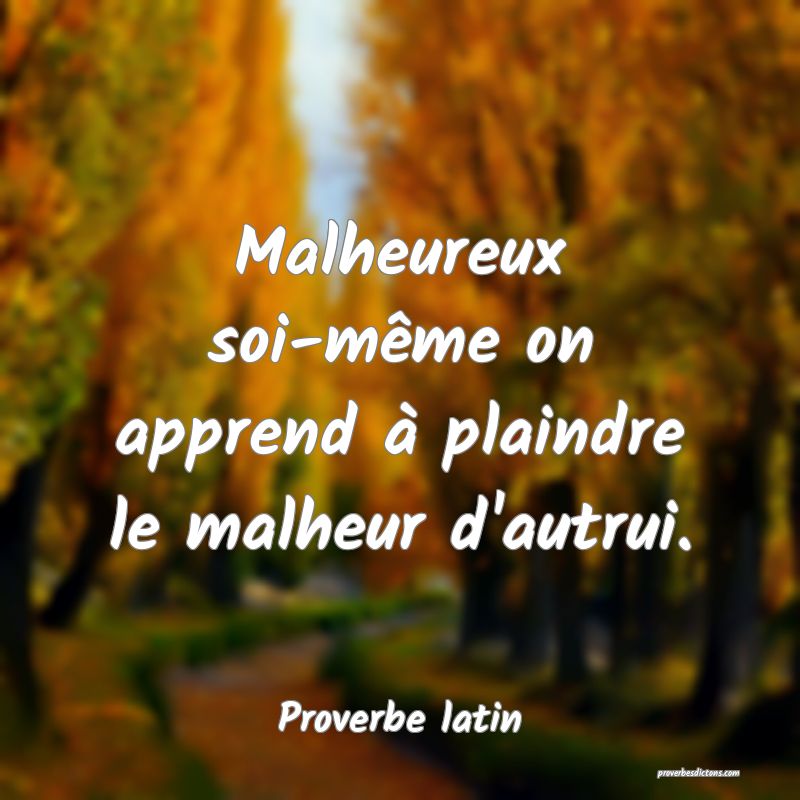 Malheureux soi-même on apprend à plaindre le malheur d'autrui.