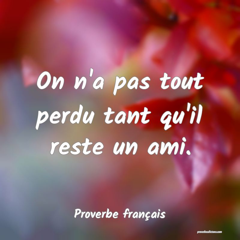 On n'a pas tout perdu tant qu'il reste un ami.