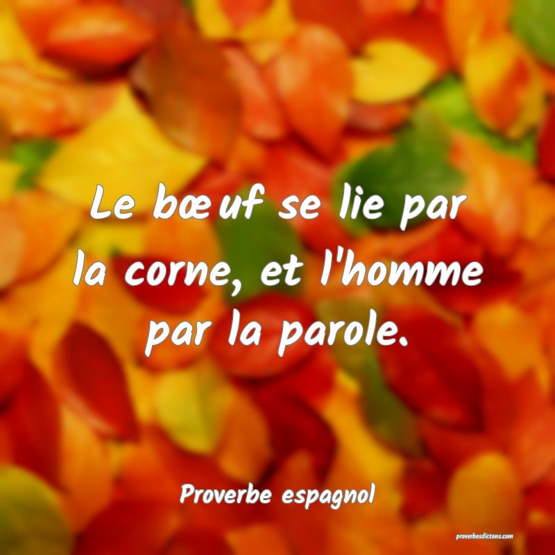 Le bœuf se lie par la corne, et l'homme par la parole.