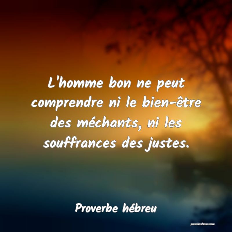 L'homme bon ne peut comprendre ni le bien-être des méchants, ni les souffrances des justes.