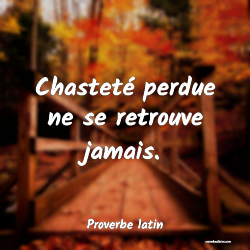 Chasteté perdue ne se retrouve jamais.
