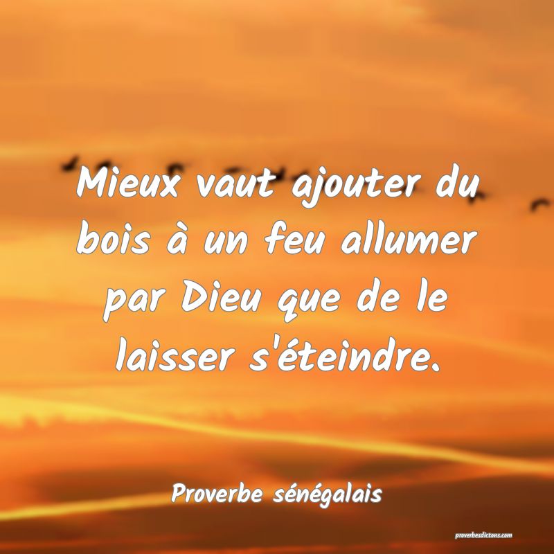 Mieux vaut ajouter du bois à un feu allumer par Dieu que de le laisser s'éteindre.
