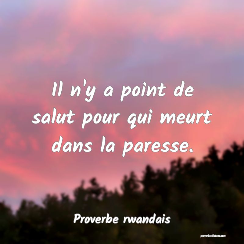 Il n'y a point de salut pour qui meurt dans la paresse.
