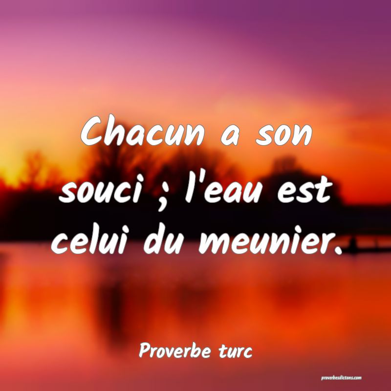 Chacun a son souci ; l'eau est celui du meunier.