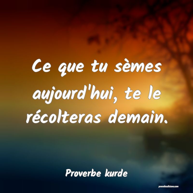 Ce que tu sèmes aujourd'hui, te le récolteras demain.