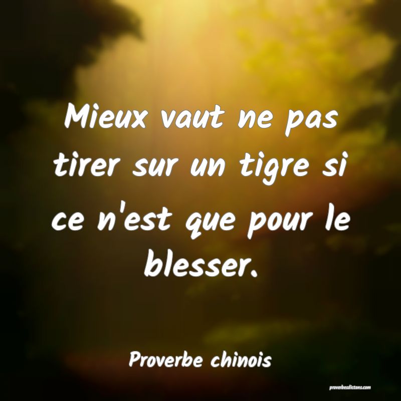 Mieux vaut ne pas tirer sur un tigre si ce n'est que pour le blesser.