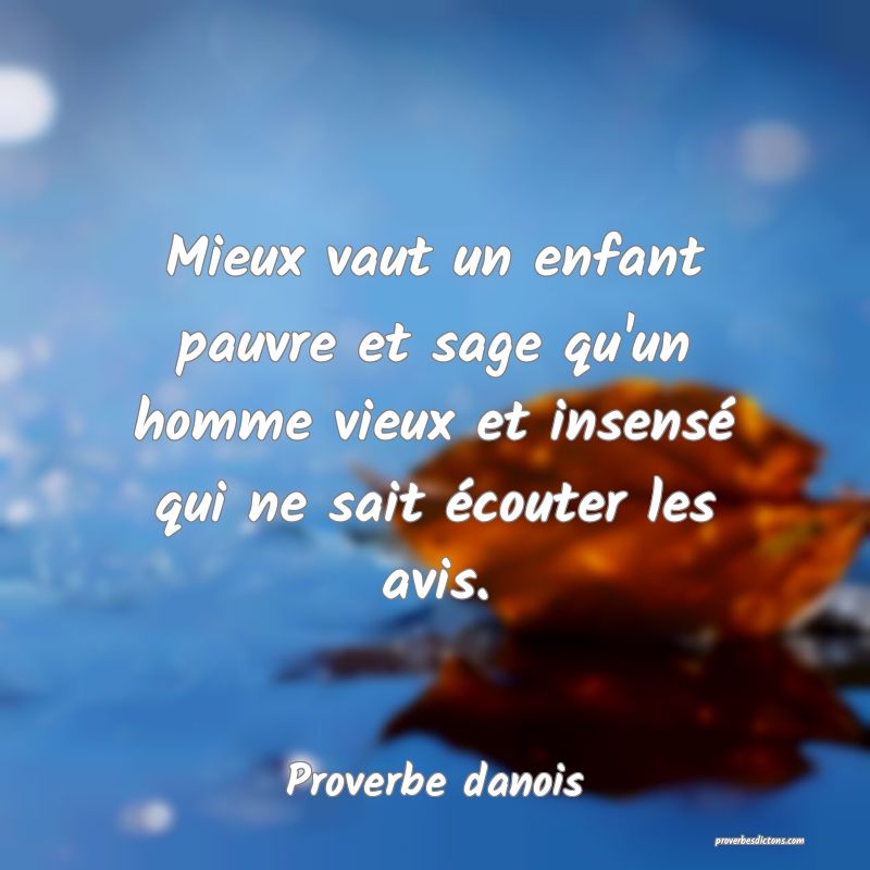 Mieux vaut un enfant pauvre et sage qu'un homme vieux et insensé qui ne sait écouter les avis.