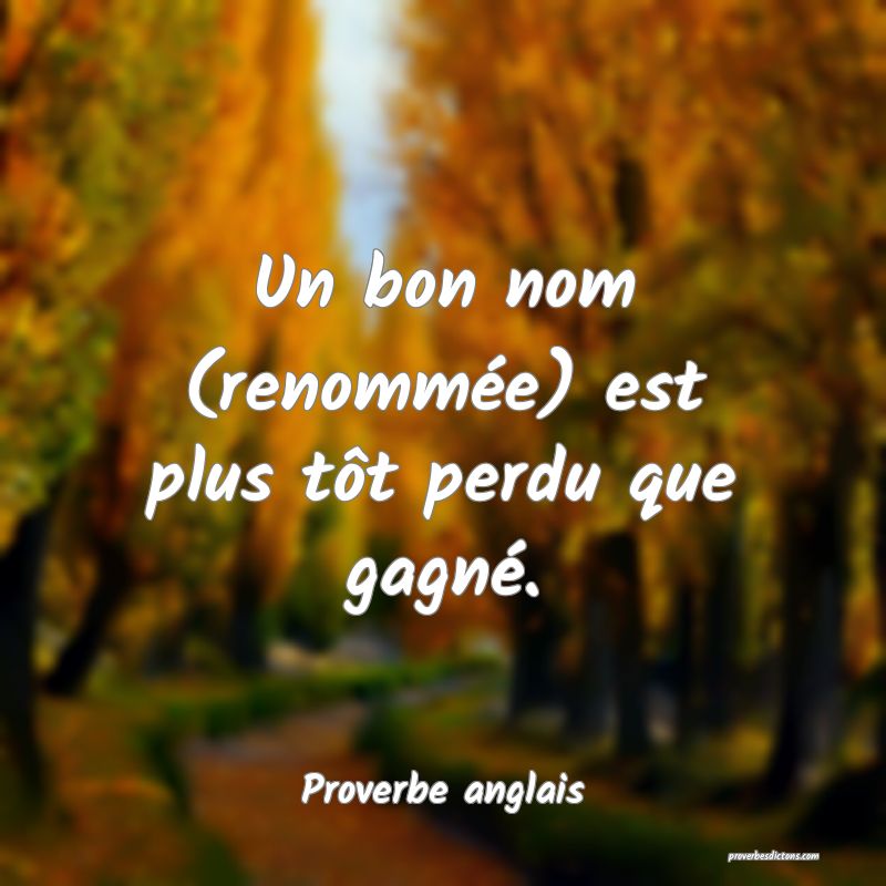 Un bon nom (renommée) est plus tôt perdu que gagné.