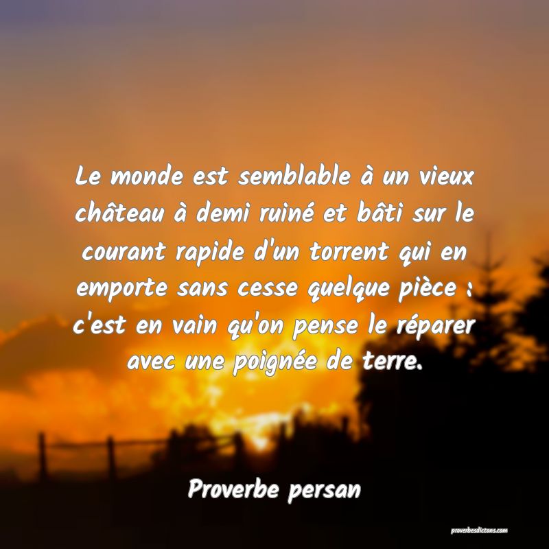 Le monde est semblable à un vieux château à demi ruiné et bâti sur le courant rapide d'un torrent qui en emporte sans cesse quelque pièce : c'est en vain qu'on pense le réparer avec une poignée de terre.