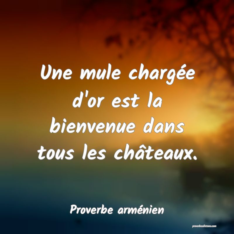 Une mule chargée d'or est la bienvenue dans tous les châteaux.