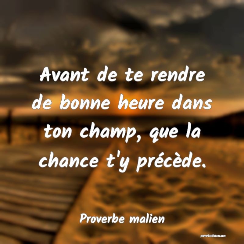 Avant de te rendre de bonne heure dans ton champ, que la chance t'y précède.
