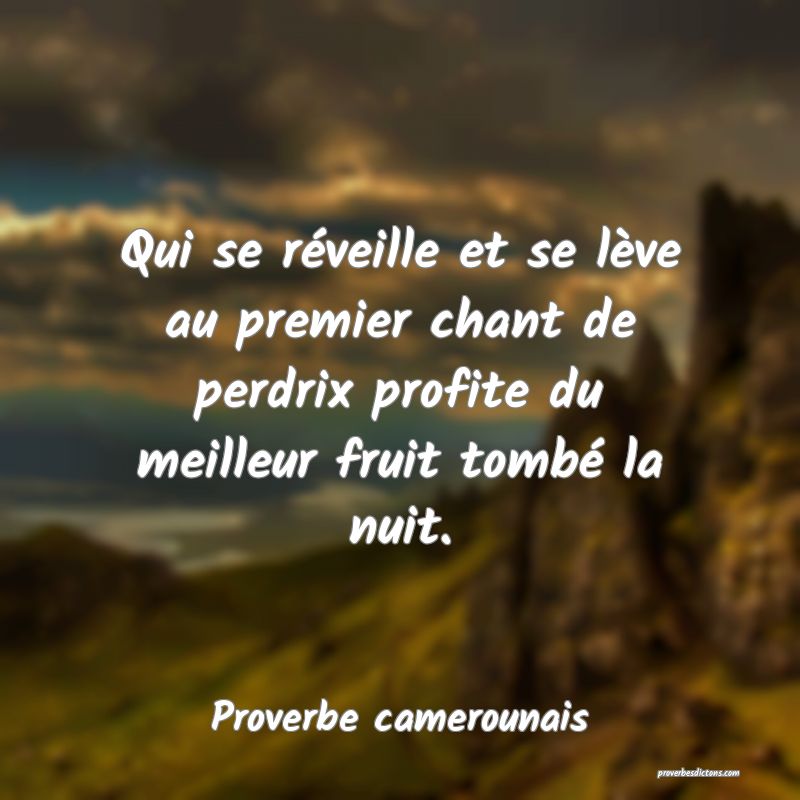Qui se réveille et se lève au premier chant de perdrix profite du meilleur fruit tombé la nuit.