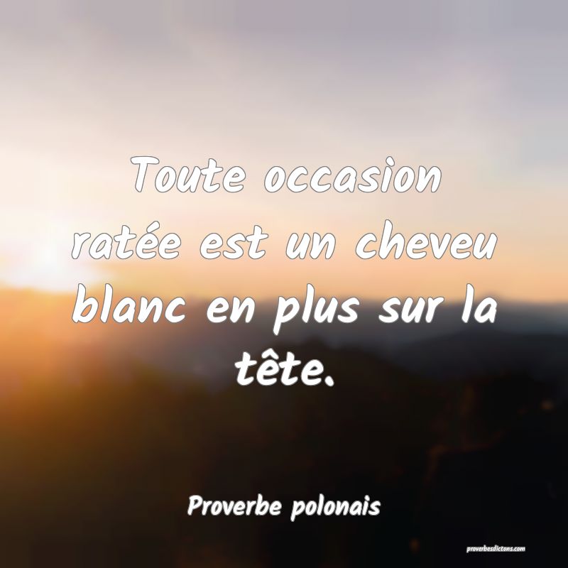 Toute occasion ratée est un cheveu blanc en plus sur la tête.