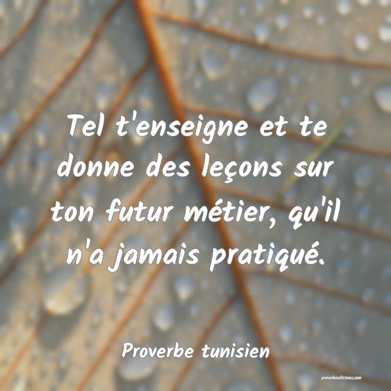 Tel t'enseigne et te donne des leçons sur ton futur métier, qu'il n'a jamais pratiqué.