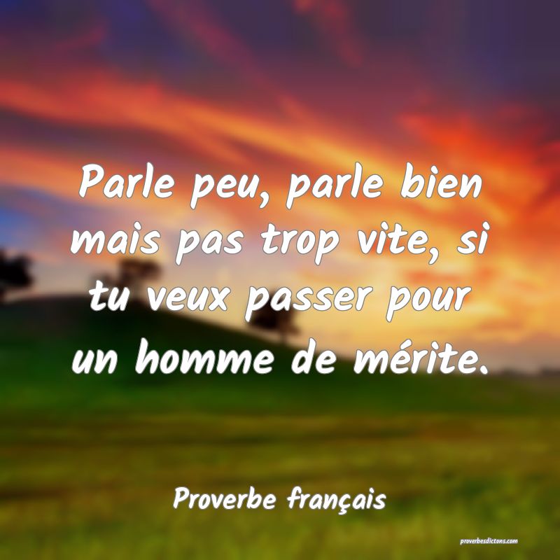 Parle peu, parle bien mais pas trop vite, si tu veux passer pour un homme de mérite.