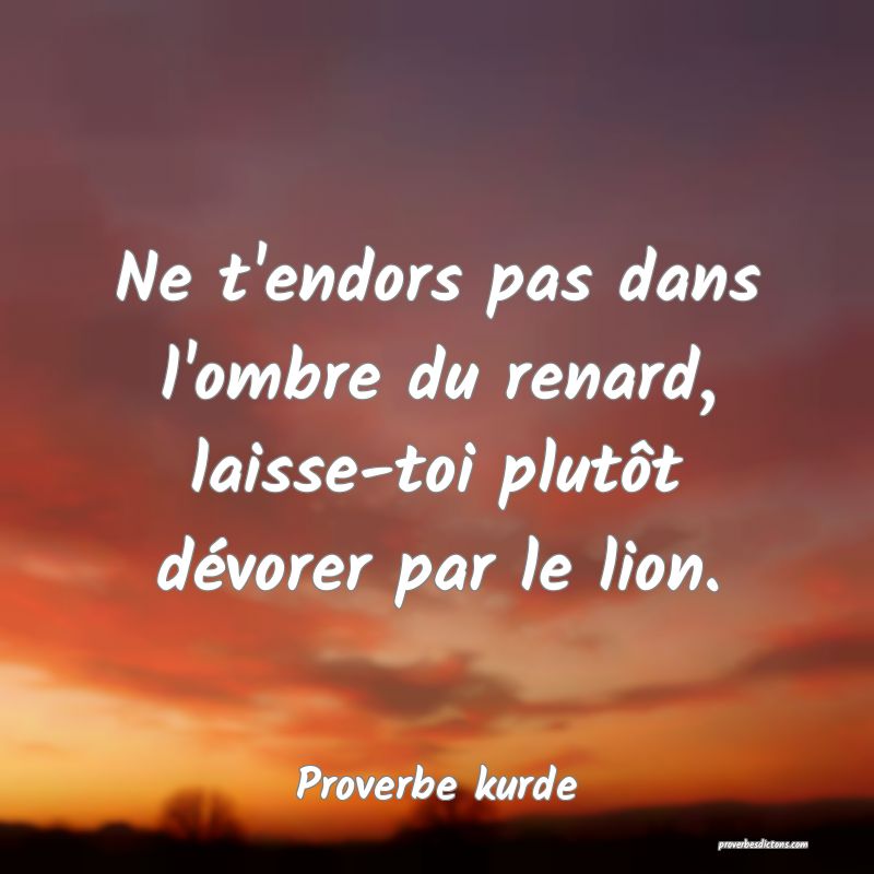 Ne t'endors pas dans l'ombre du renard, laisse-toi plutôt dévorer par le lion.
