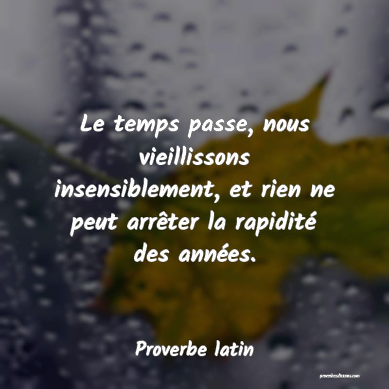 Le temps passe, nous vieillissons insensiblement, et rien ne peut arrêter la rapidité des années.