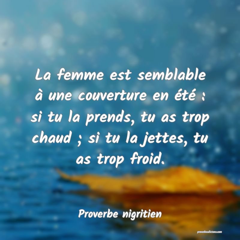 La femme est semblable à une couverture en été : si tu la prends, tu as trop chaud ; si tu la jettes, tu as trop froid.