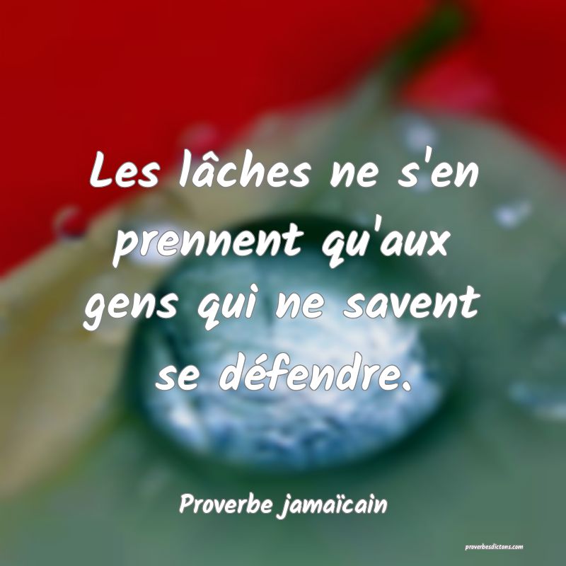 Les lâches ne s'en prennent qu'aux gens qui ne savent se défendre.