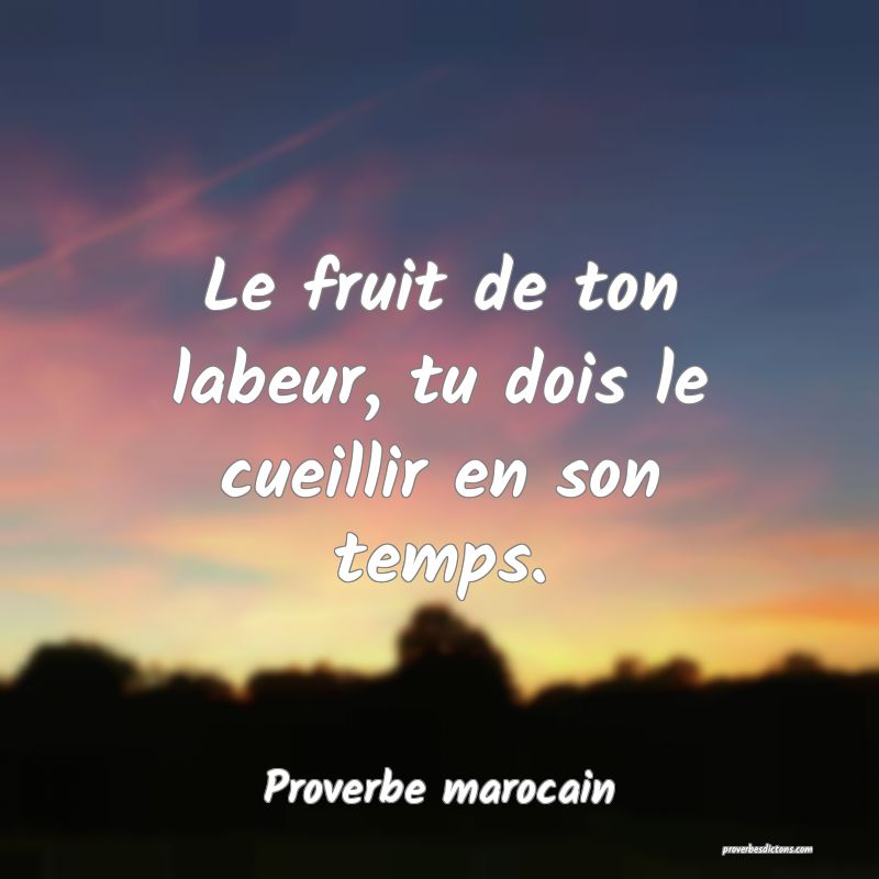 Le fruit de ton labeur, tu dois le cueillir en son temps.