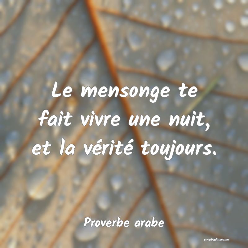 Le mensonge te fait vivre une nuit, et la vérité toujours.