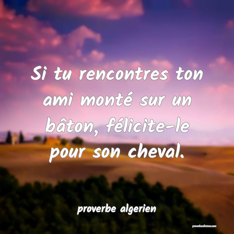  Si tu rencontres ton ami monté sur un bâton, félicite-le pour son cheval.