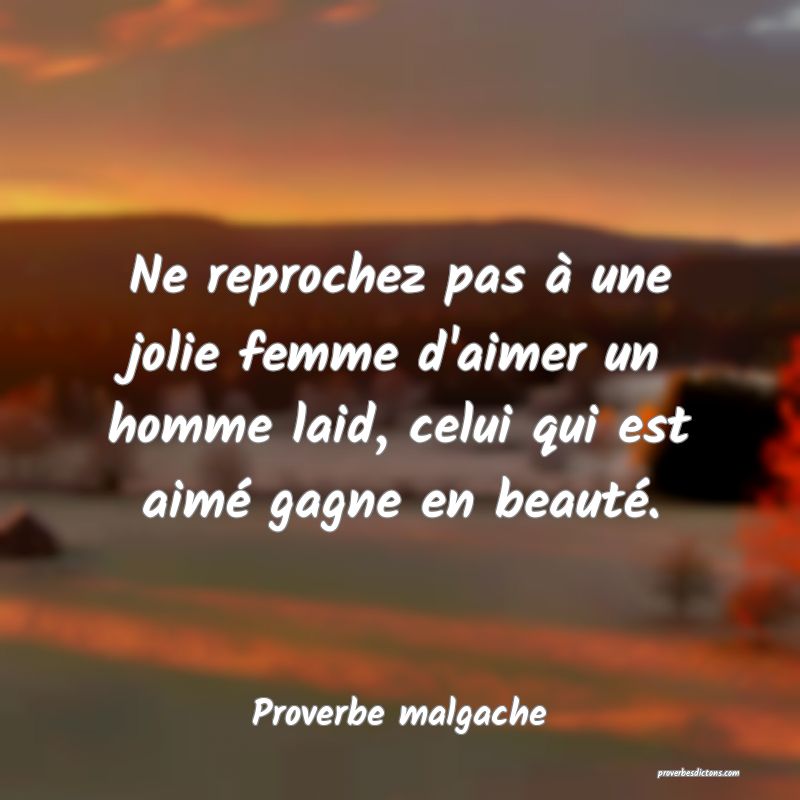 Ne reprochez pas à une jolie femme d'aimer un homme laid, celui qui est aimé gagne en beauté.