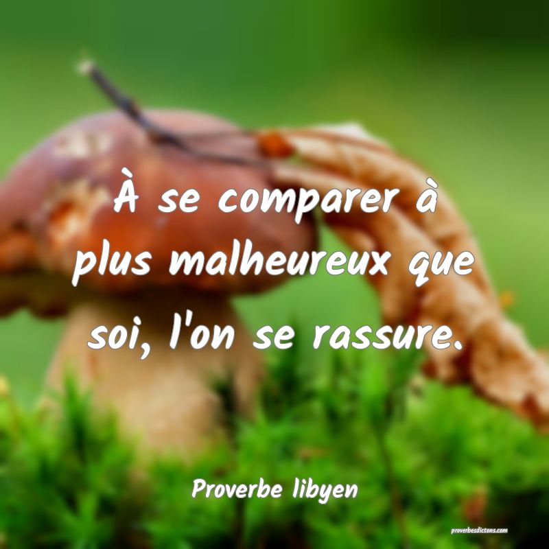 À se comparer à plus malheureux que soi, l'on se rassure.