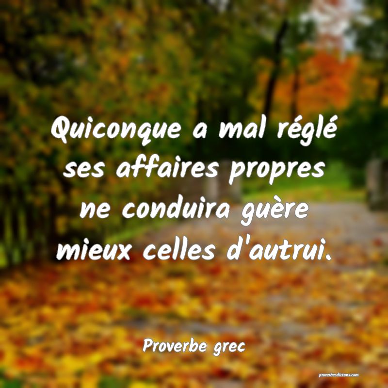 Quiconque a mal réglé ses affaires propres ne conduira guère mieux celles d'autrui.