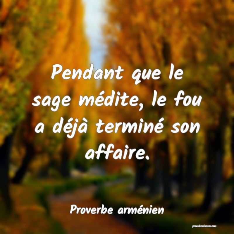 Pendant que le sage médite, le fou a déjà terminé son affaire.
