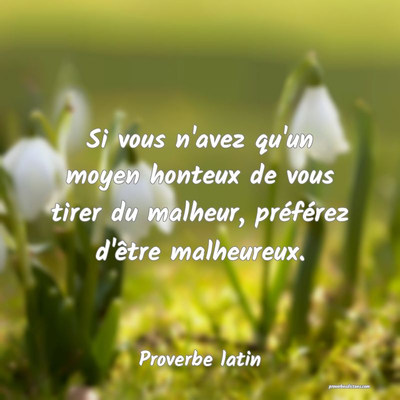 Si vous n'avez qu'un moyen honteux de vous tirer du malheur, préférez d'être malheureux.