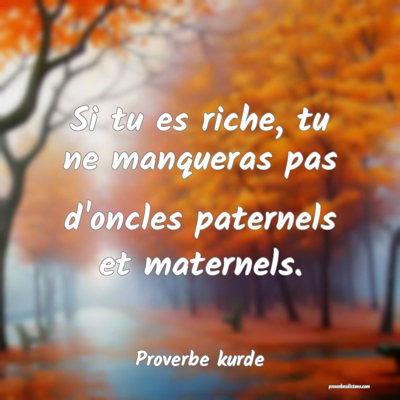 Si tu es riche, tu ne manqueras pas d'oncles paternels et maternels.