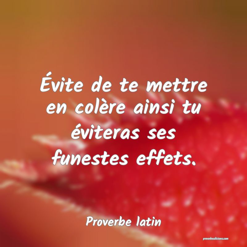 Évite de te mettre en colère ainsi tu éviteras ses funestes effets.