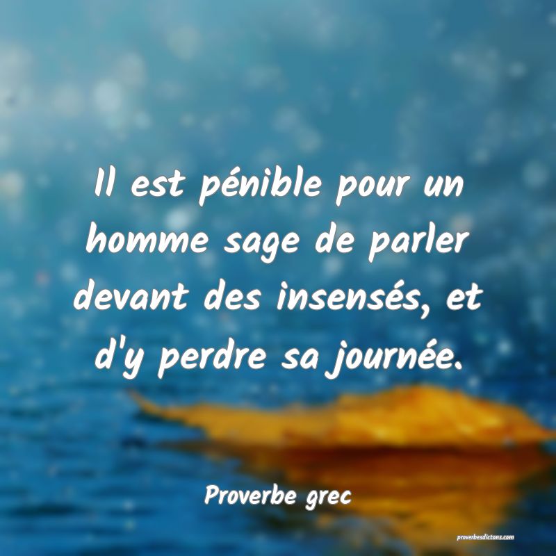 Il est pénible pour un homme sage de parler devant des insensés, et d'y perdre sa journée.